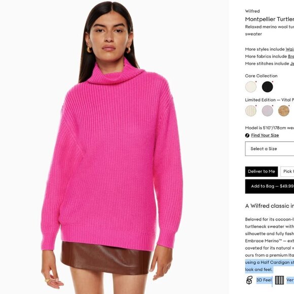 Wilfred Medium Montpellier Slouch Turtleneck Relaxed Merino Wool Sweater Pink - Picture 1 of 8